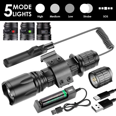 WHOLEFIRE Powerful Rechargeable Tactical LED Flashlight Gun Weapon Light Rail Mount Remote