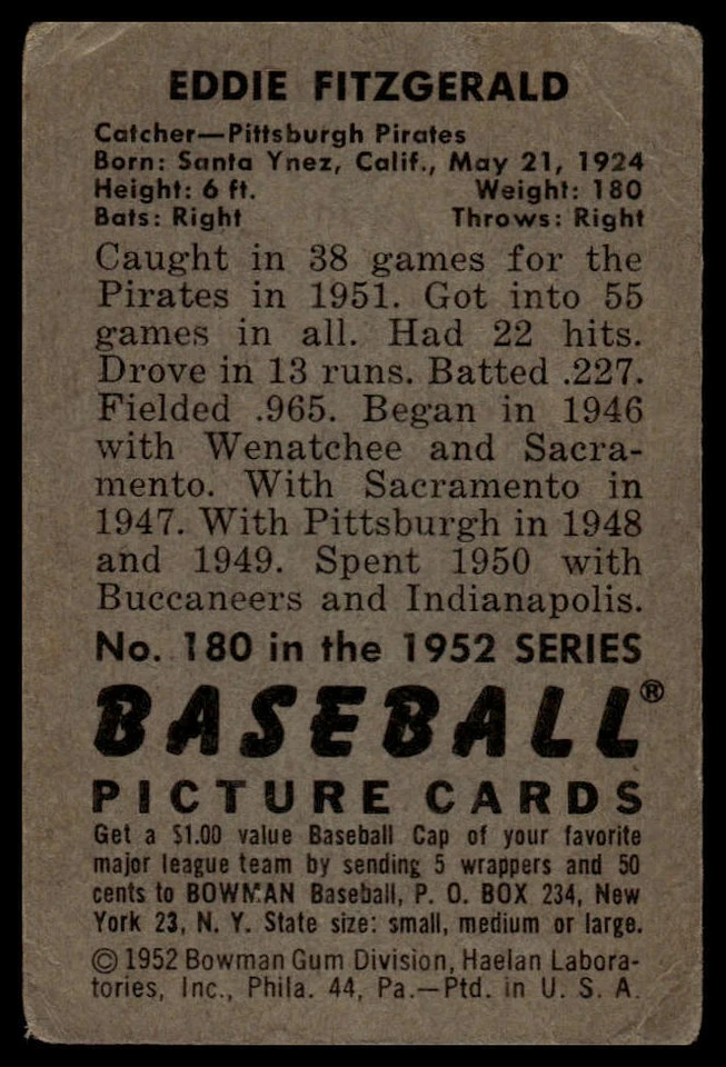 1952 Bowman #180 Ed Fitz Gerald - Image 2 of 2