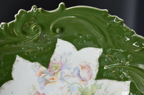 RS Prussia Steeple Mold 9 Shadow Poppy Flowers Green w/ Gold Tillowitz 10" - Picture 4 of 7