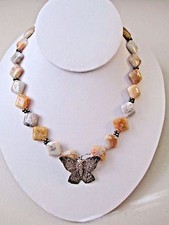 Sterling Silver Butterfly Pendant Gemstone Necklace 18.5" 561B