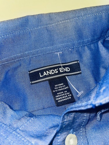 Lands End Boys Blue Button Down Long Sleeve Shirt 12-13 Years - Picture 7 of 11