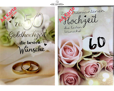 A4 Karte goldene Hochzeit Diamantenhochzeit XXL Grußkarte 50 & 60 Hochzeitstag