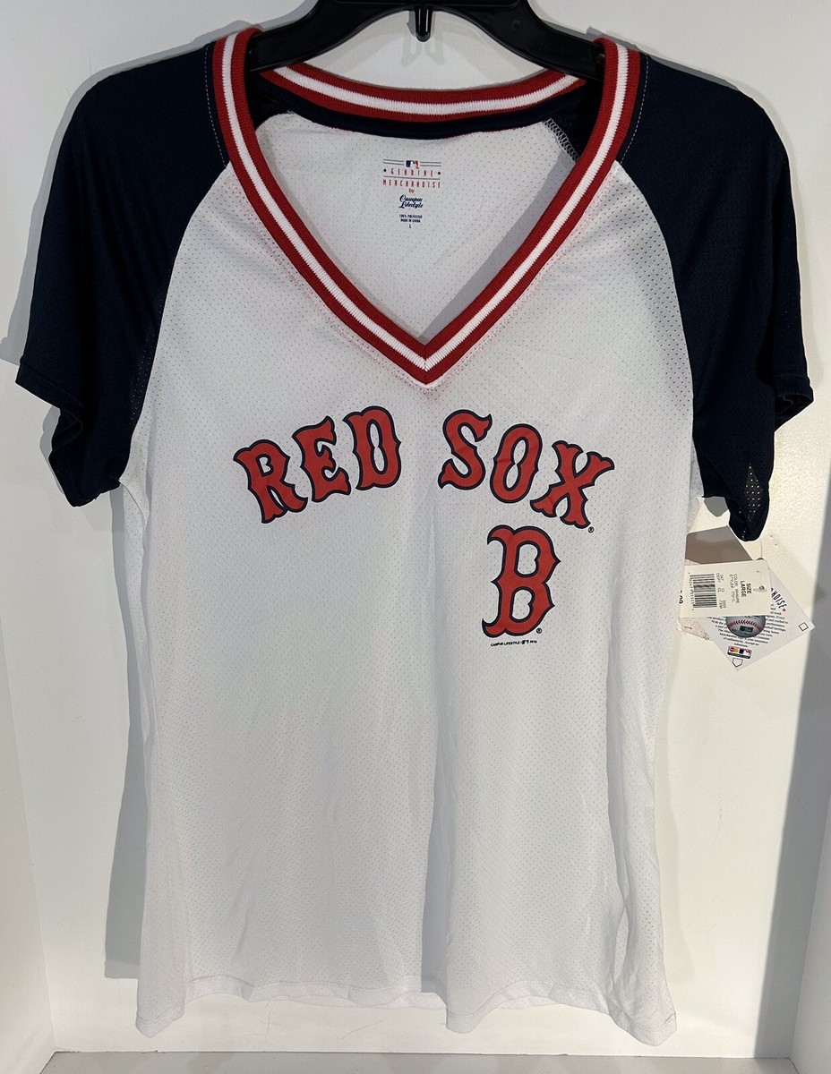 Boston Red Sox MLB Baseball Jersey Mesh Womens Large White Short Sleeve  Shirt
