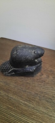 Vintage Al Wolf Stone Sculpture Beaver Handmade In Canada Fait A La Main