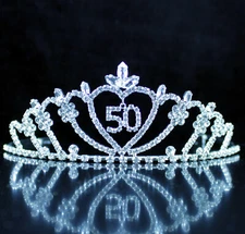 Fifty Years Old 50 50th Birthday Party Rhinestone Tiara Crown W/ Hair Combs T50