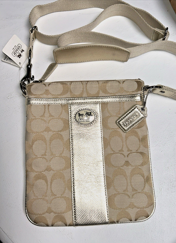 Neu mit Etikett Coach Schultertasche gold hellbraun Signatur Canvas Leder Crossbody Handtasche Logo - Bild 12 von 22