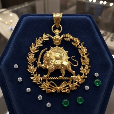Real Micron Gold Plated Lion & Sun Middle East Persian  Pahlavi Kingdom Necklace
