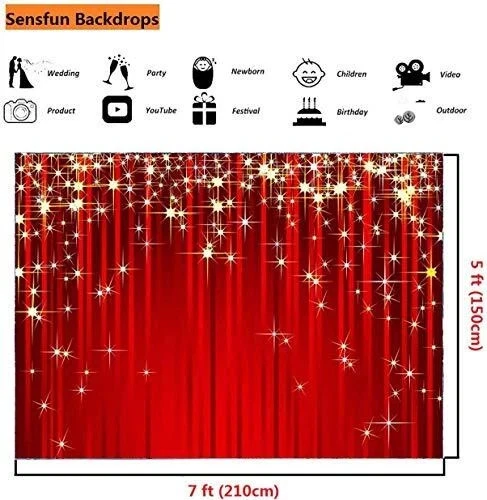 7x5ft Gold Starry Red Photography Backdrop Glitter Golden Star Stripes Backgr... - Image 3 of 4