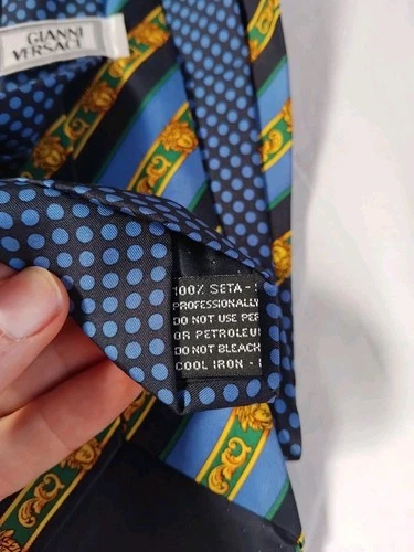 Gianni Versace Blue Gold Striped Medusa Head Silk Necktie Made In Italy image 6