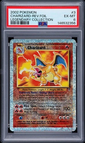 2002 POKEMON LEGENDARY COLLECTION #3 CHARIZARD-REVERSE FOIL PSA 6