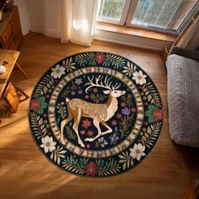 120*120cm Forest Deer Shadow Mat, Round Velvet Mat with HD Printed Pattern and D