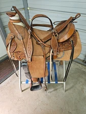 New 18" Wade Tree Roping Saddle with Roughout leather & Bridle/Breast Collar set