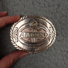 Vintage AMOCO Belt Buckle 1981 O.C. Tanner Silver Tone Western Rope Edge USA
