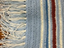 Hand Crocheted Throw Lap Blanket Fringe Approx. 54X43 Baby Blue White Mauve