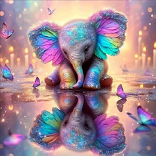 BABY ELEPHANT REFLECTION  12 Colors Diamond Full Canvas Painting Kit  20X20 cm