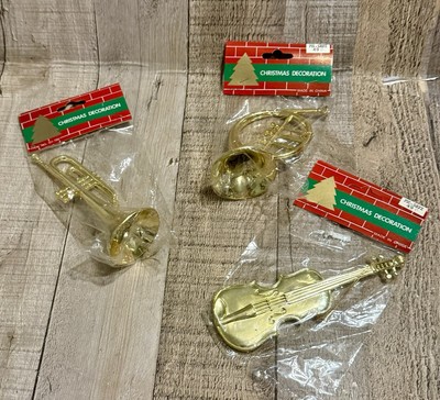 Vintage Christmas Musical Instruments Violin Trumpet Pic N Save Lot Of 3 Sealed