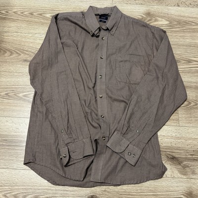 Arrow Men s Brown Red Plaid Button Up Long Sleeve Shirt Size 15 - 15.5 (A29)