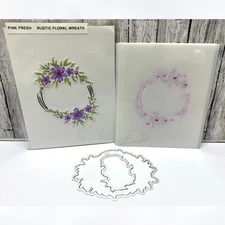 Pinkfresh Studio RUSTIC FLORAL WREATH Flowers Layering Stencils Dies