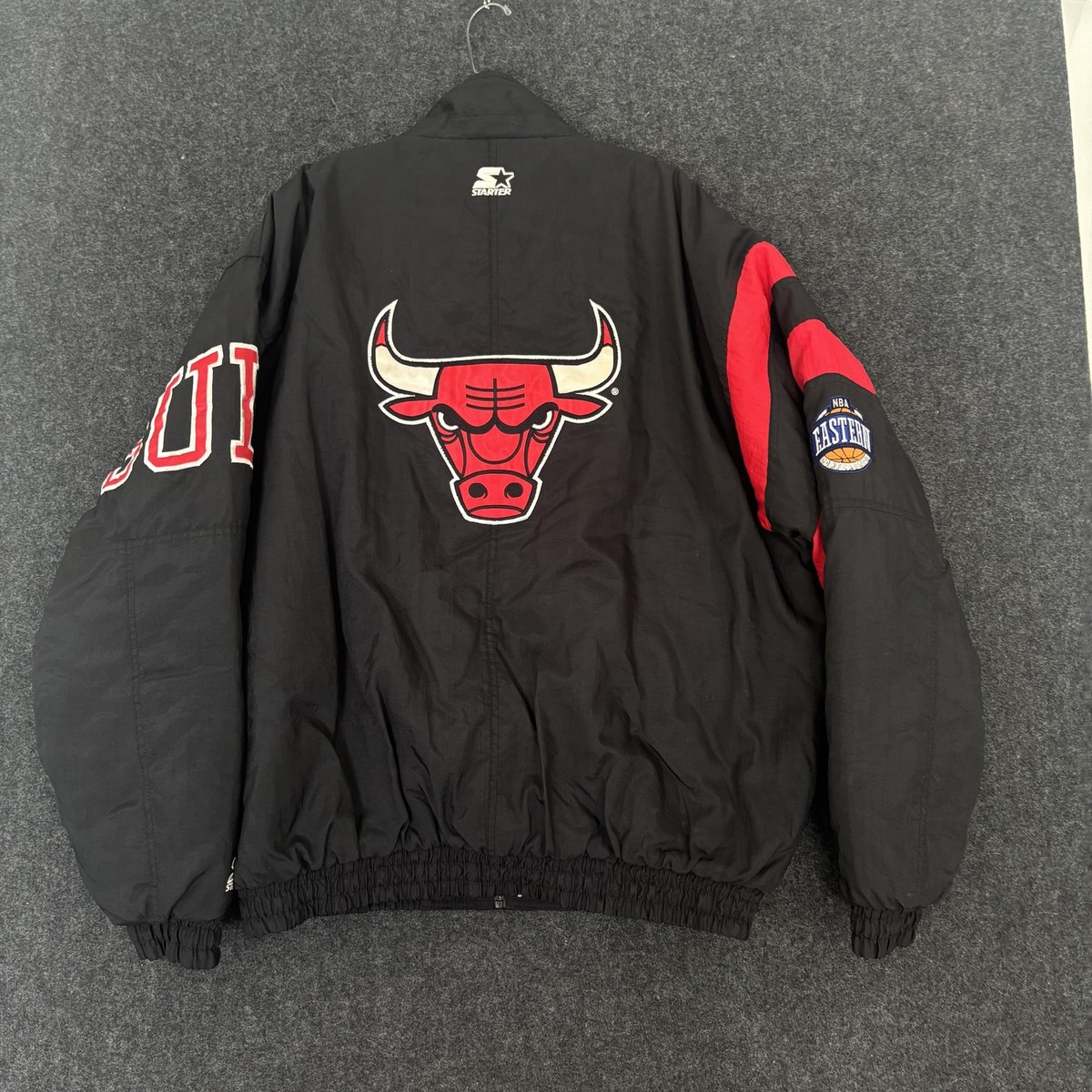 ウェア NBA 90's Vintage CHICAGO BULLS XL Vintage Chicago Bulls Jacket Men's XL Black Red Eastern Conference