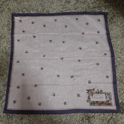 Mouchoir Christian Dior coton 45 cm 17" carré fleur blanc