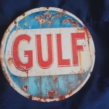 8" Round Metal Sign Wall Art Man Cave Garage Bar Gas Station GULF Oil Gas