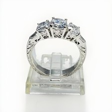 925 Sterling Silver Three-Stone Diamond Accent Engagement Ring