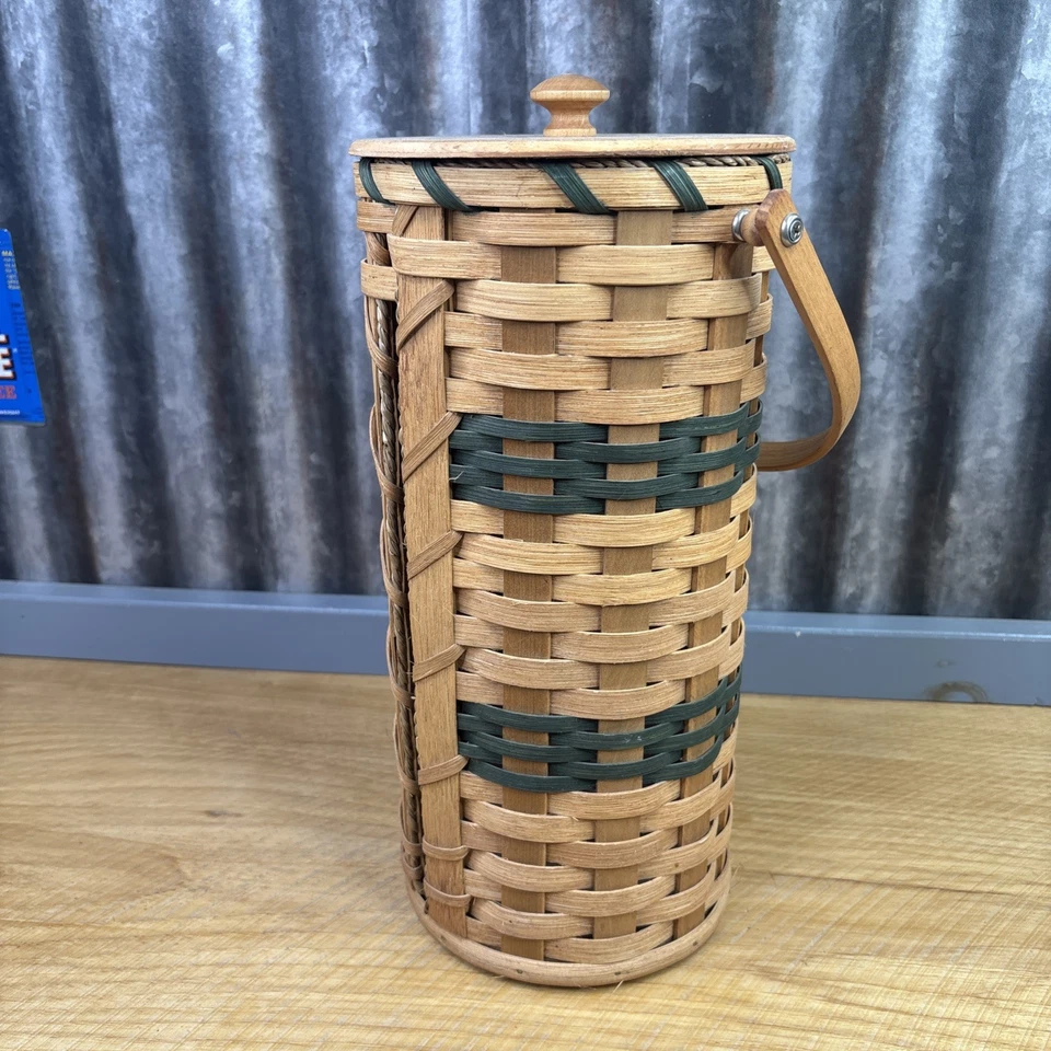 Cesta tejida a mano toallero de papel dispensador hecho artesanalmente 14x6,5" rayas verdes Foto 2 de 4