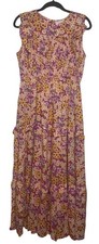 Banjanan Iris Dress S Small Monarch Fuchsia Print Sleeveless Smocked Midi