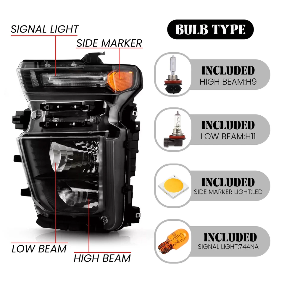 For 2024-2025 Chevy Silverado 2500HD 3500HD Halogen Type Headlights Right+Left - Изображение 3 из 4