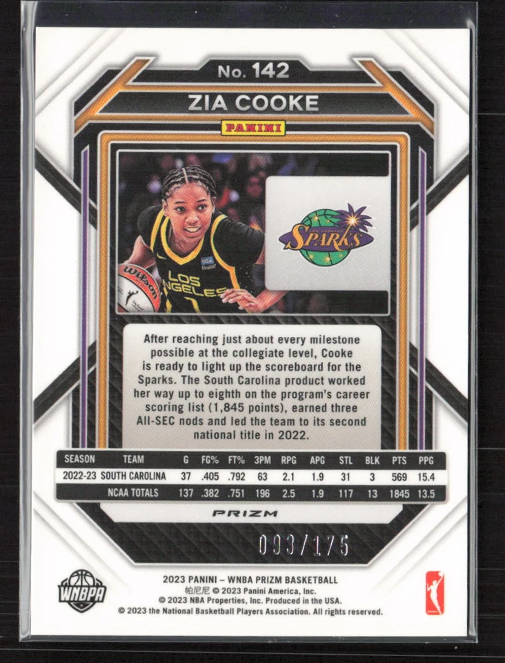 2023 Panini Prizm WNBA #142 Zia Cooke Blue /175 Rookie - Image 2 of 2
