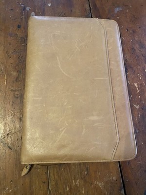 DESIGN A DAY Large Tan Faux Leather Zippered Organizer Portfolio with Notepad