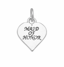 Maid of Honor Heart Charm 925 Sterling Silver Oxidized Wedding Party Gift