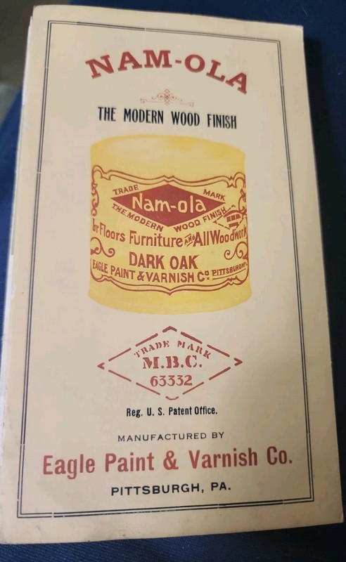 1920's NAM-OLA Varnish Wood Stain Paint Chip Sample Card