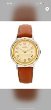 Hermès Clipper Quartz Date 24mm Steel & Gold Two Tone Brown Leather Strap
