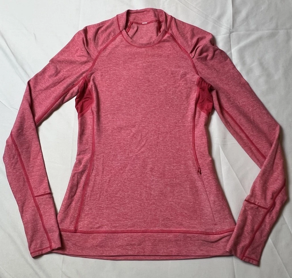 Lululemon L/S Base Layer Warm Crewneck Top Zipper Pocket Pink Women's Size 4