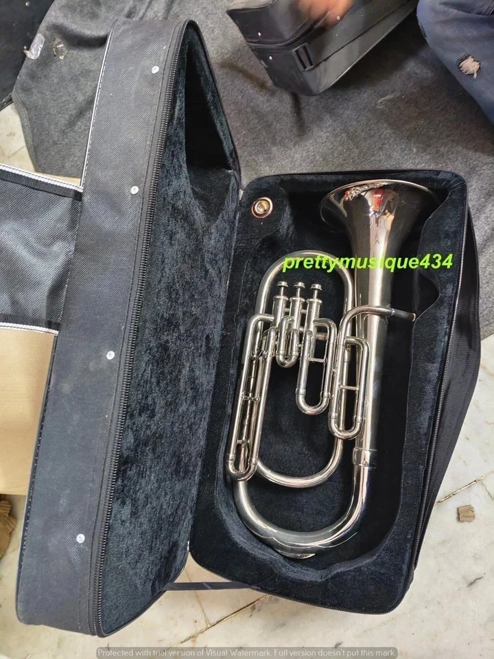 BARITONE MADE OF PURE BRASS METAL IN CHROME+ CUSHION BOX +MOUTHPIECE + FREE SHIP - Image 2 of 4
