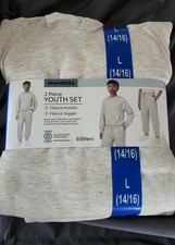 Mondetta Boys Fleece Hoodie  Jogger Set L 14/16 EcoVero White 2 Piece