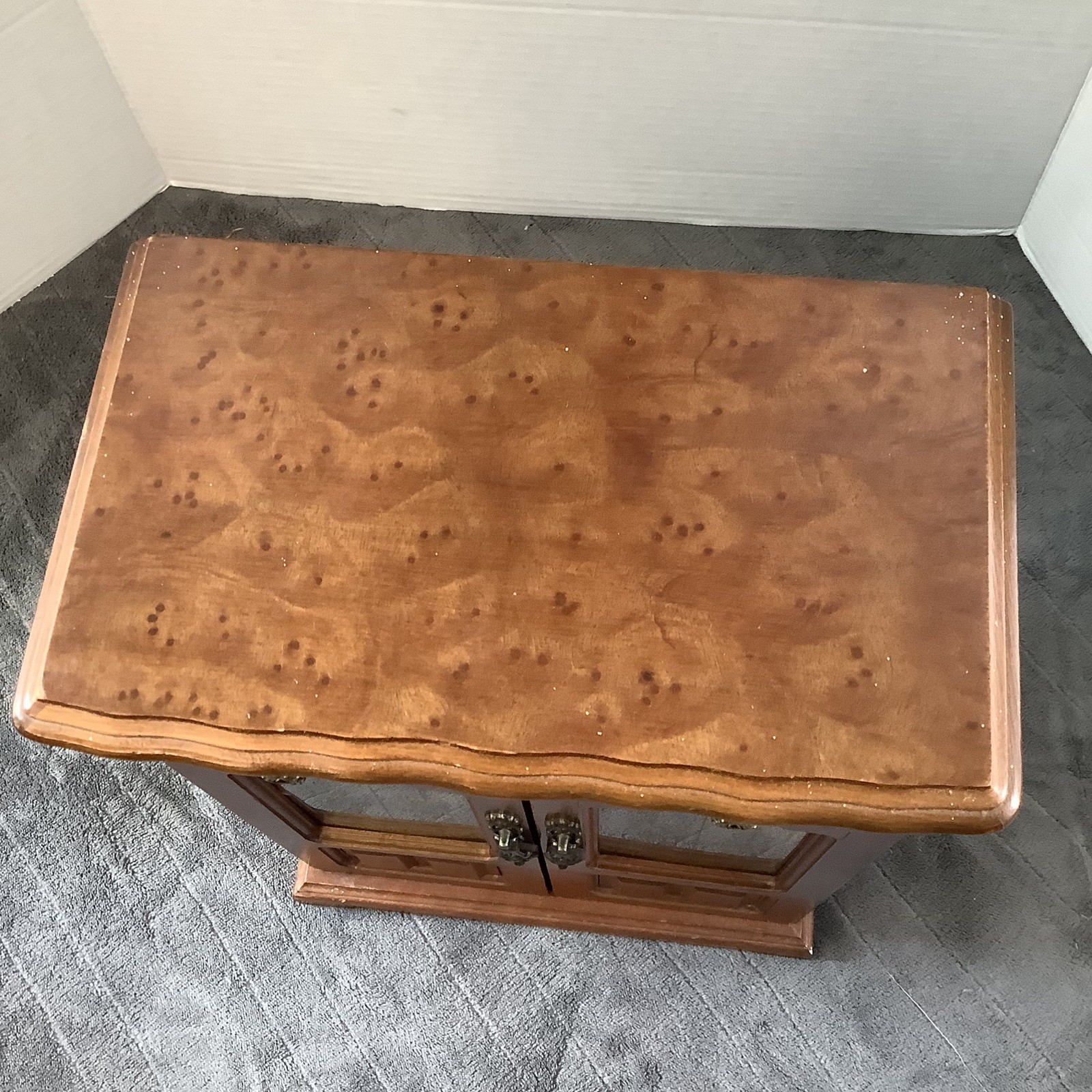 Vintage Wooden Jewelry Box Armoire 2 Doors Hangers ring slots earrings EUC