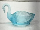Vintage Blue Glass Swan Open Salt Cellar Small Trinket Dish Mid Century
