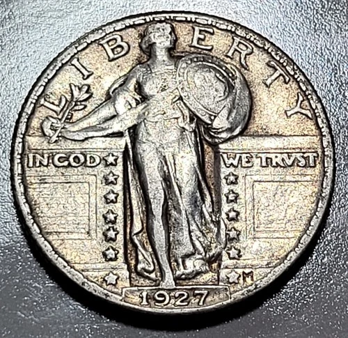 1927 Standing Liberty Quarter Choice VF Original Toning Problem Free 25c SLQ