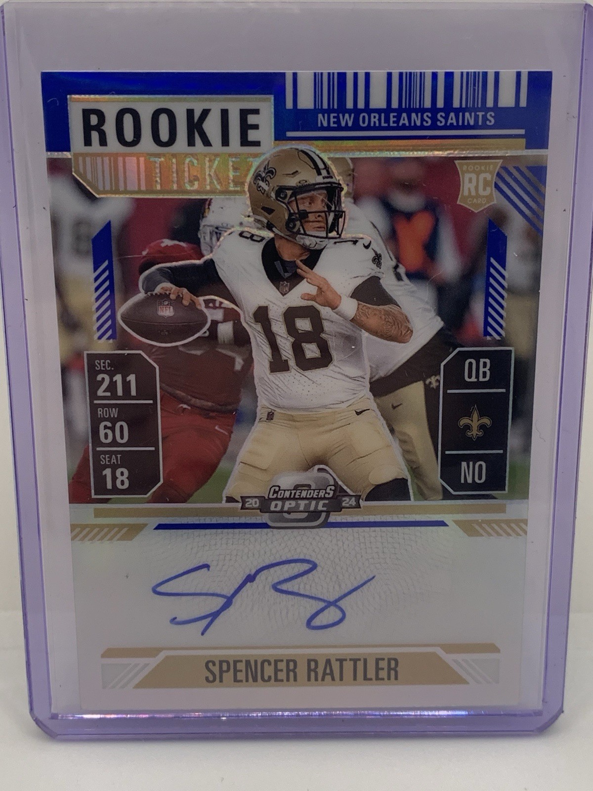 Spencer Rattler - 2024 Contenders Optic Rookie Ticket Blue Prizm Auto /75 #116