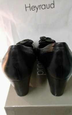 Escarpins Heyraud En Cuir Noir - Talons Compensés - Taille 38 - Occasion (bon état, Légères Traces)