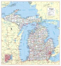 Michigan State Wall Map Large Print Poster