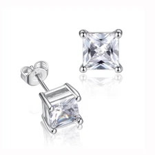 925 Sterling Silver Stud Earrings With Cubic Zirconia Unisex, Men Women 7mm 8mm