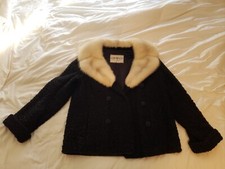 Vintage Schiaparelli Persian Lamb Coat With White Mink Collar G. Fox & Co. Tag