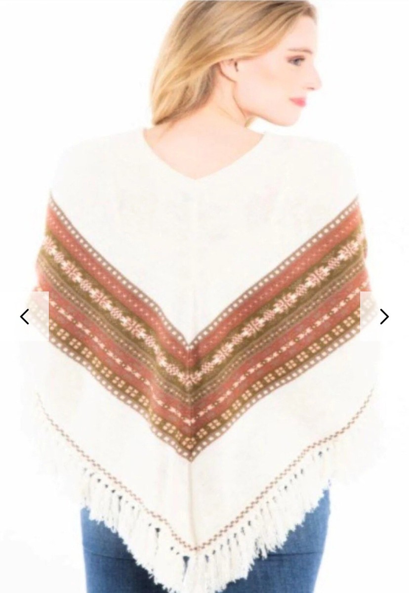 Multiples Women's L Poncho Sweater Aztec Fringe Sleeves | eBay