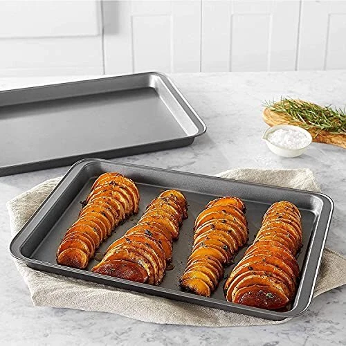 EVADOW 4 Pack Non Stick Oven Baking Tray Set Heavy Duty Black Carbon Steel - Picture 5 of 5
