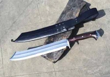 Hand Forged 20" Blade Hunting Machete Full Tang With Leather Sheath For Camping