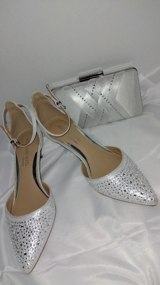 DUNE BRAND NEW LOW HEEL SILVER DIAMANTE SHOES & ROLAND CARTIER BAG UK 8