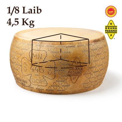 Grana Padano D.O.P - 4500g Stück 1/8 - Italienischer Käse Spezialität 12 Monate